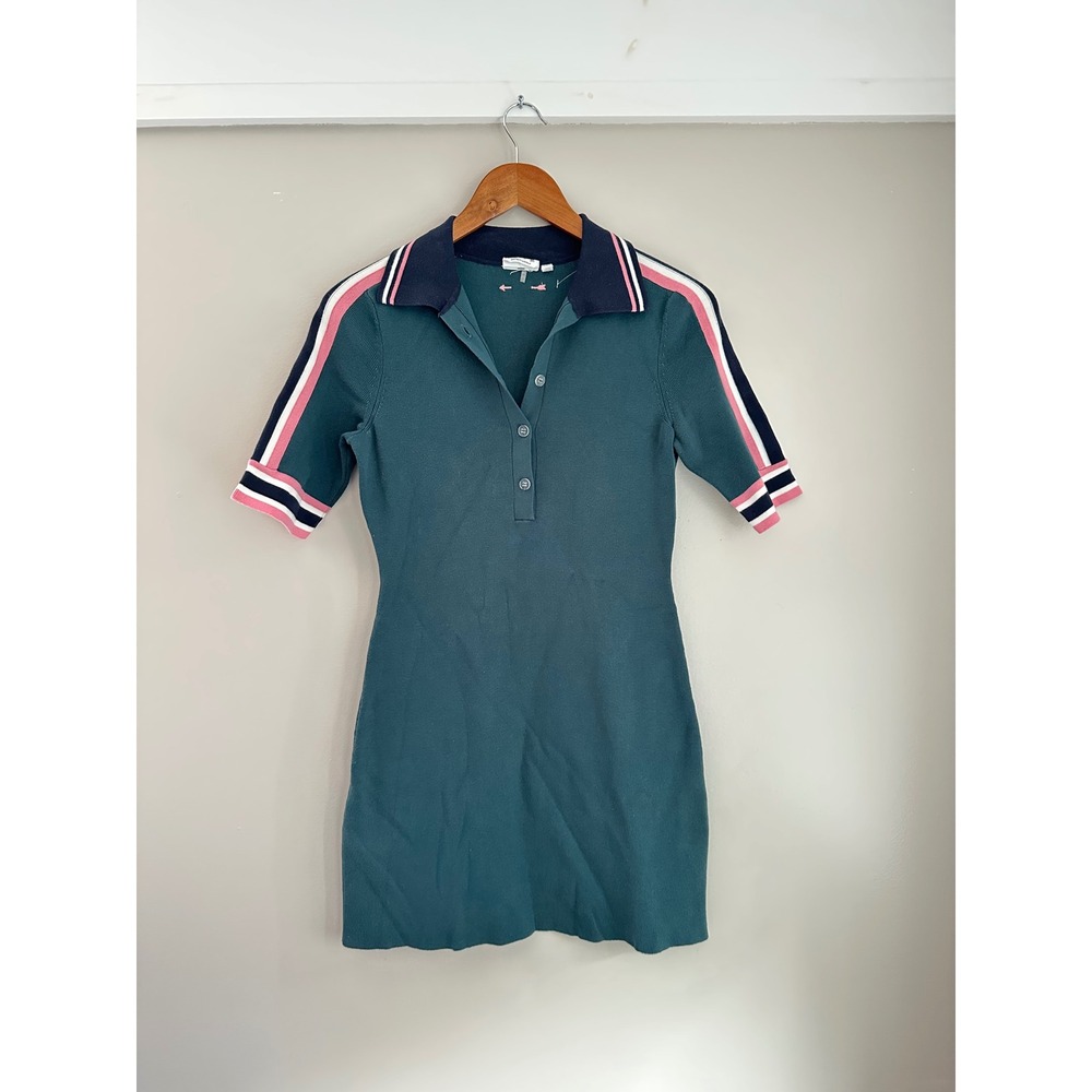 The Upside Knit Polo Mini Dress Womens XS Teal Green Sporty Tenniscore Striped
